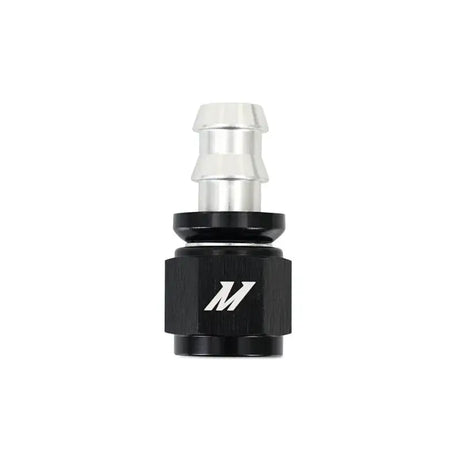 Black and silver mishimoto straight push lock fitting for 8AN hoses