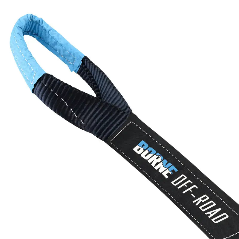 Blue and black Mishimoto Tree Saver 3x8 recovery strap for safe tree rescue