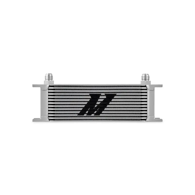 Silver Mishimoto Universal 13-Row Oil Cooler with Black Logo for optimal cooling
