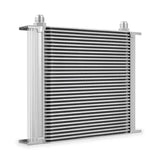 Silver aluminum Mishimoto Universal 34 Row Oil Cooler for enhanced engine cooling