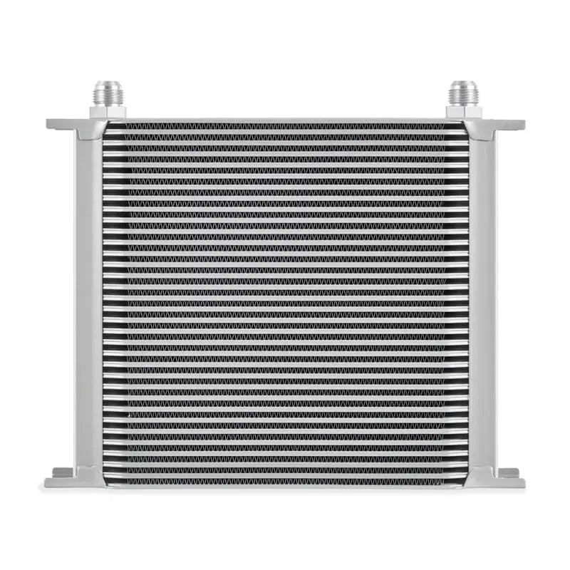 Silver mishimoto universal 34 row oil cooler with fittings for better engine cooling