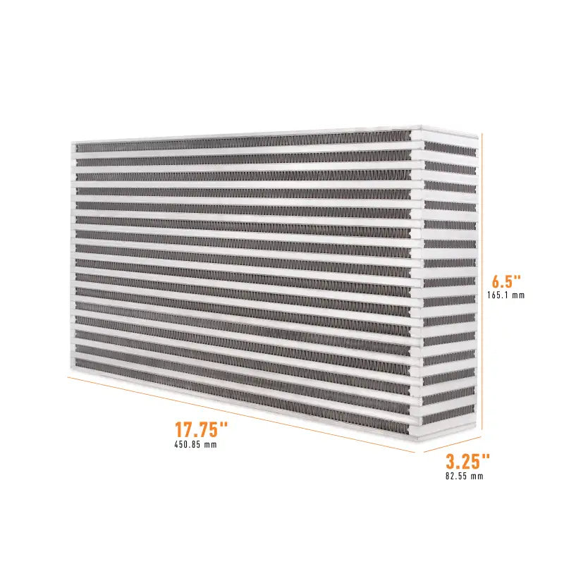 Rectangular Mishimoto Universal Air-to-Air Intercooler Core with dimensions shown