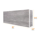 Rectangular Mishimoto Universal Air-to-Air Intercooler Core with dimensions for enhanced performance