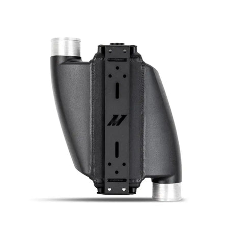 Black mishimoto universal air-to-water intercooler with silver inlets for high-performance setups