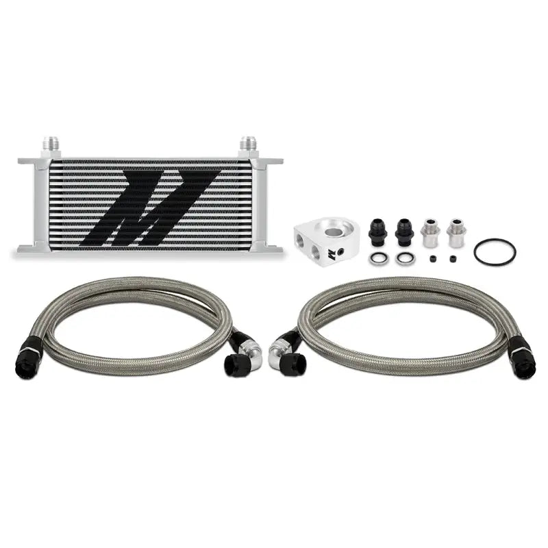 Mishimoto Universal Oil Cooler Kit 16-Row in Silver showing oil cooler for cooling enhancement