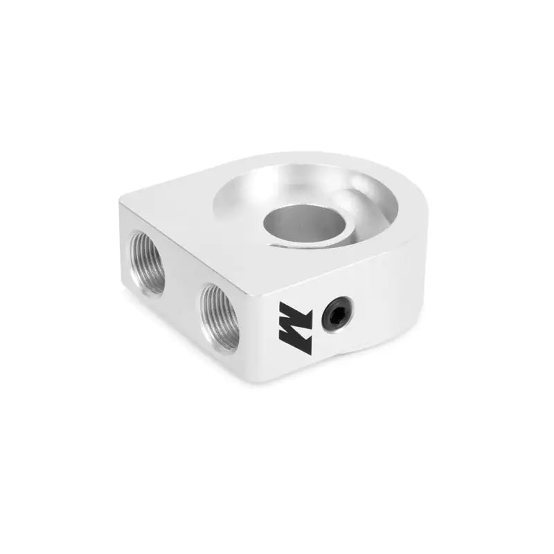 Silver aluminum oil filter adapter for Mishimoto Universal Oil Cooler Kit 34-Row