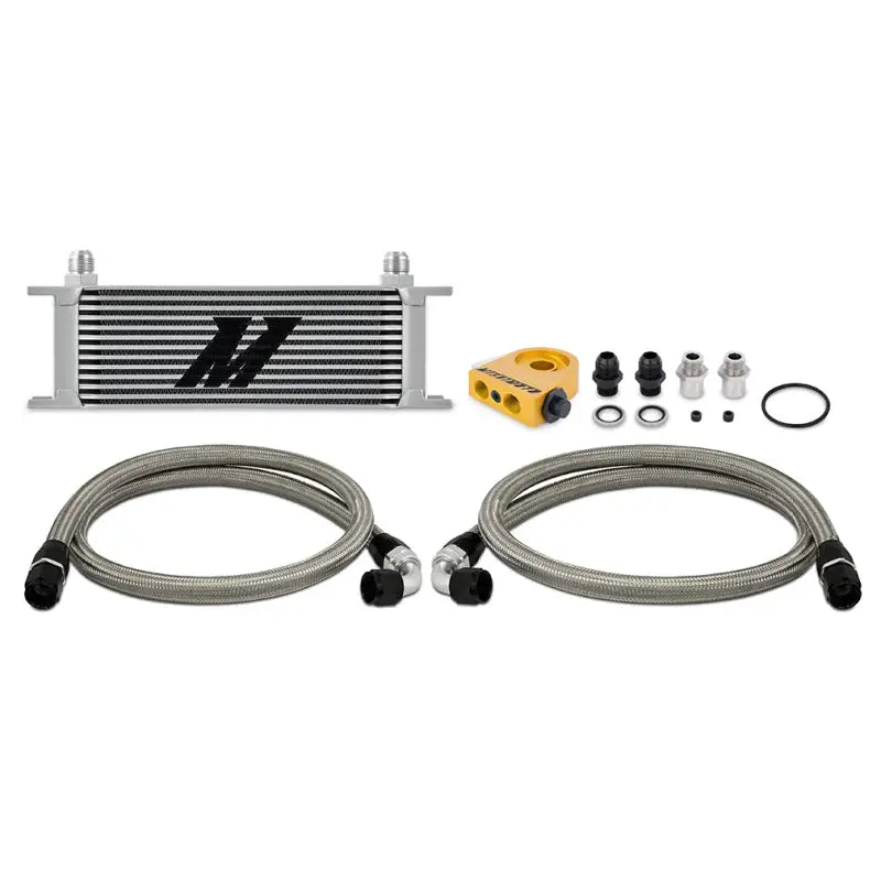 Mishimoto Universal Thermostatic Oil Cooler Kit 13-Row Silver with hoses and fittings