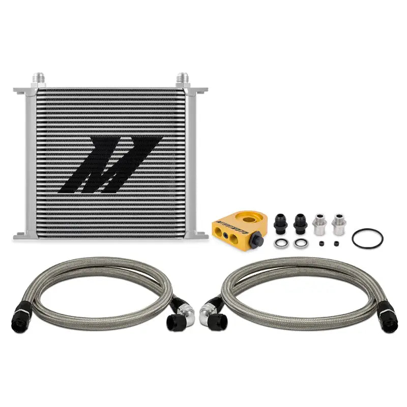 Mishimoto Universal Thermostatic Oil Cooler Kit 34-Row Silver for efficient oil cooling