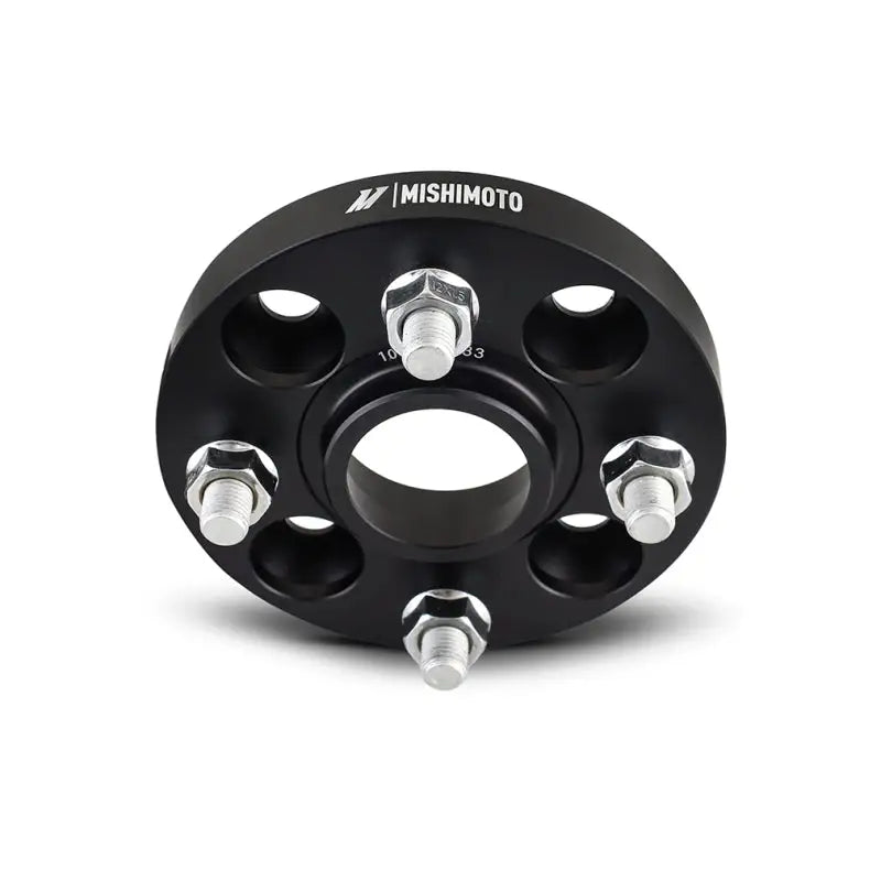 Black Mishimoto wheel spacers with studs for 4x100 wheels and M12 bolts