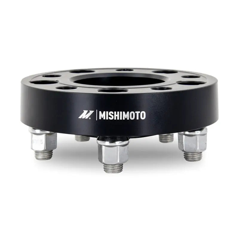 Black Mishimoto Wheel Spacers with studs for 5x114.3 fitment and M12 bolts