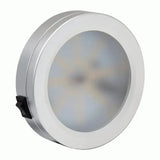 Round silver LED puck light for interior cabin light upgrades in ML-CLWHT Metra Interior Cabin Light