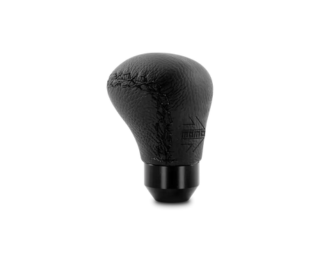 Black leather gear shift knob from Momo Anatomico with sleek black stitching