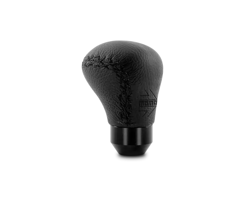 Black leather gear shift knob from Momo Anatomico with sleek black stitching