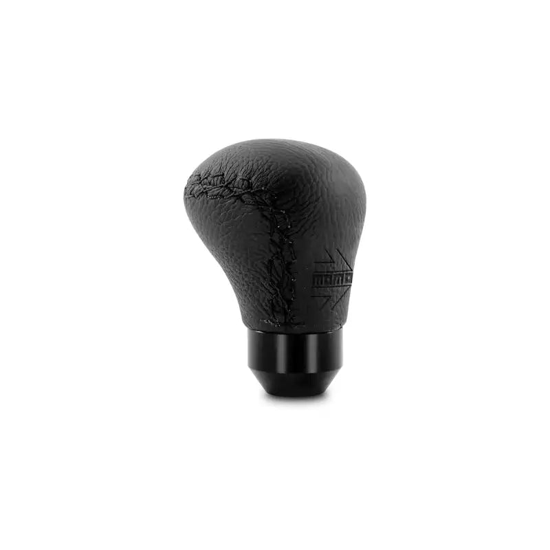 Black leather gear shift knob from Momo Anatomico with sleek black stitching