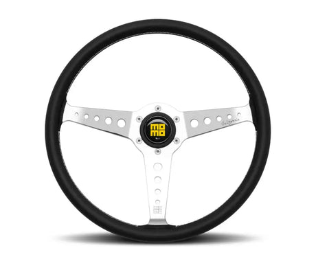 Momo California Steering Wheel 360 mm - Black Leather/White Stitch/Pol Spokes - Truck & Automotive