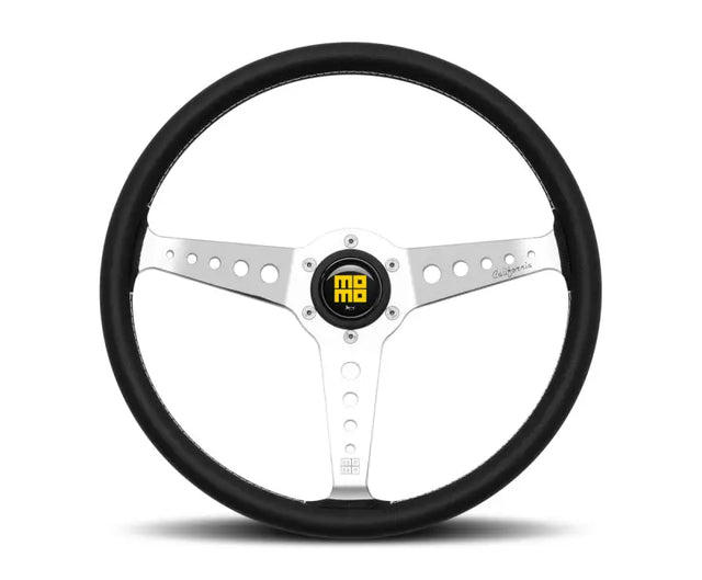 Momo California Steering Wheel 360 mm - Black Leather/White Stitch/Pol Spokes - Truck & Automotive