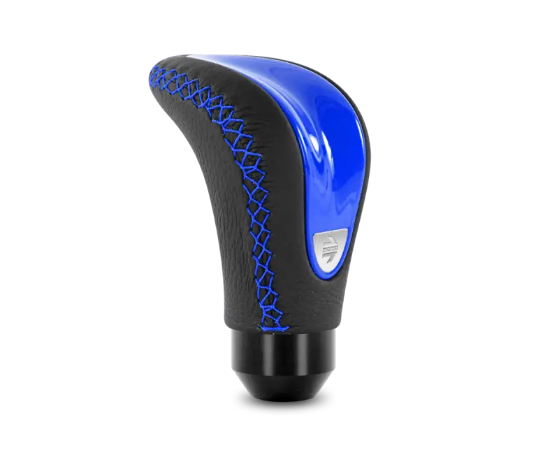 Momo Combat Evo Shift Knob - Black Leather Blue Insert Stitching - Truck & Automotive