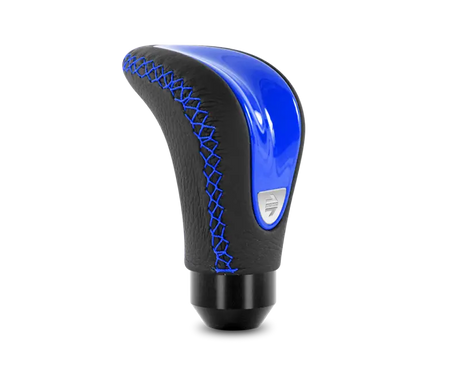 Momo Combat Evo Shift Knob - Black Leather Blue Insert Stitching - Truck & Automotive