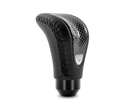 Momo Combat Evo Shift Knob - Black Leather Carbon Effect Insert Stitching - Truck & Automotive