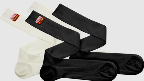 Black and white knee-high Momo Comfort Tech Socks for ultimate comfort and style