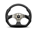 Momo Eagle Steering Wheel 350 mm - Black Leather with Anth Spokes, premium racing design.