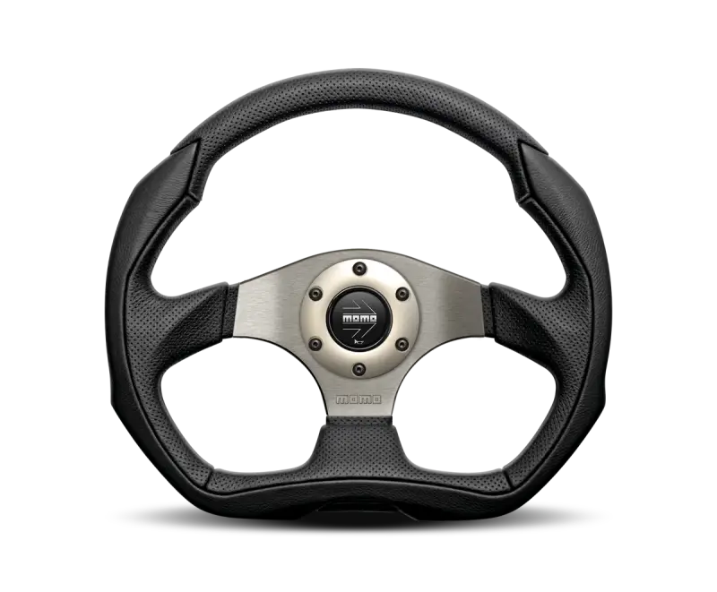 Momo Eagle Steering Wheel 350 mm - Black Leather with Anth Spokes, premium racing design.