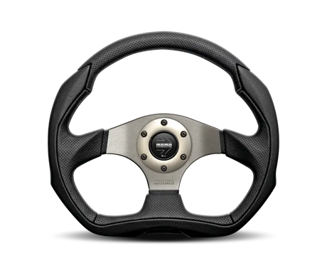 Momo Eagle Steering Wheel 350 mm - Black Leather with Anth Spokes, premium racing design.