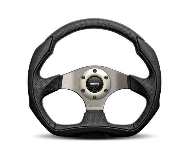 Momo Eagle Steering Wheel 350 mm - Black Leather with Anth Spokes, premium racing design.