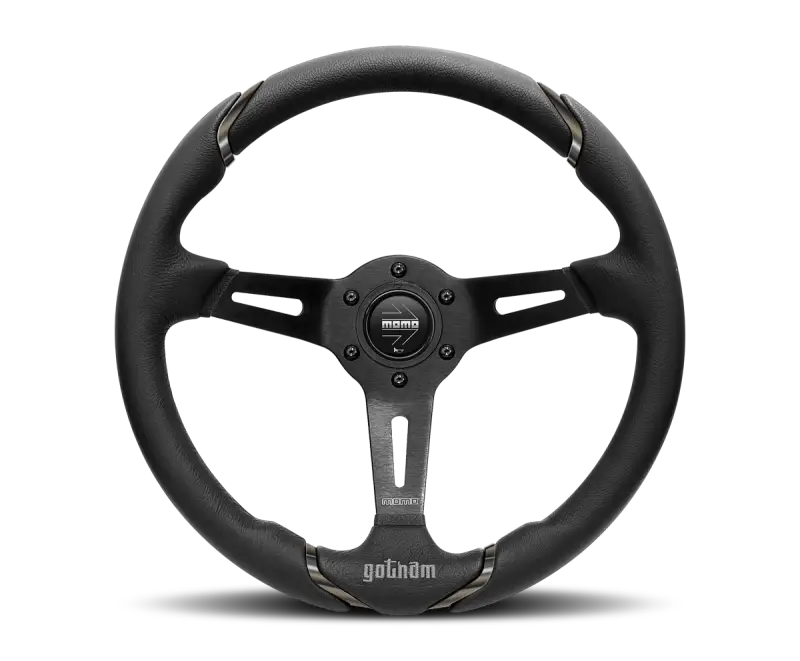 Momo Gotham Steering Wheel 350 mm - Black Leather/Black Spokes - Truck & Automotive