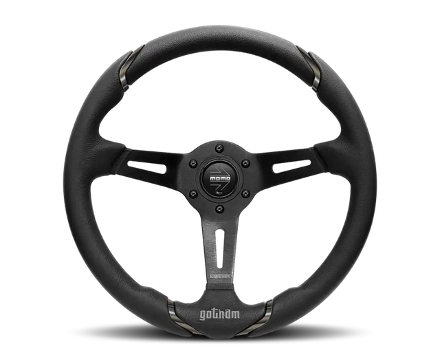 Momo Gotham Steering Wheel 350 mm - Black Leather/Black Spokes - Truck & Automotive