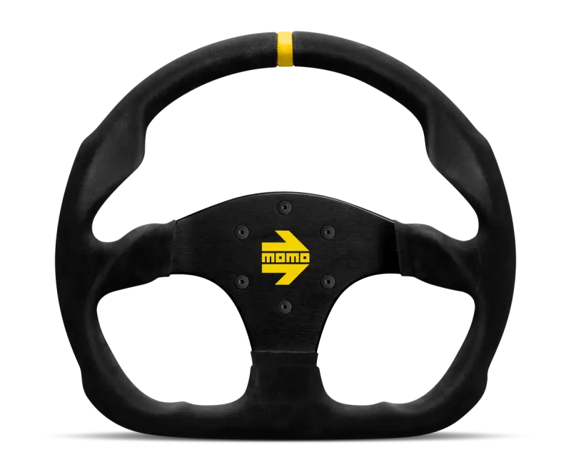 Momo MOD30 Steering Wheel 320 mm - Black Suede with Black Spokes and 1 Yellow Stripe