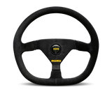 Momo MOD88 320 mm steering wheel, black suede grip, black spokes, premium racing design.