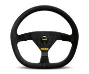 Momo MOD88 320 mm steering wheel, black suede grip, black spokes, premium racing design.