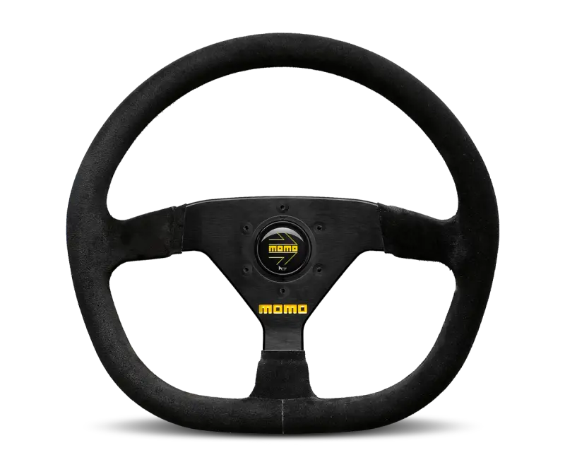 Momo MOD88 320 mm steering wheel, black suede grip, black spokes, premium racing design.
