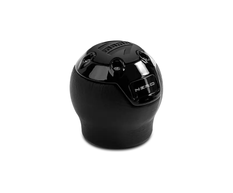 Momo Nero Shift Knob - Black Leather Chrome Insert with Reverse Lockout - Truck & Automotive