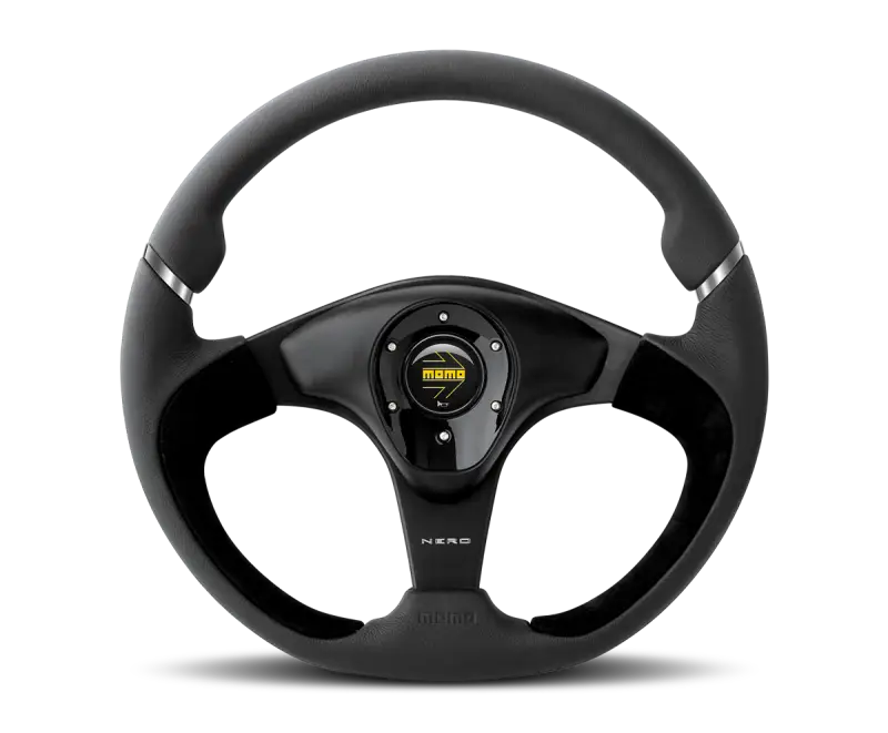 Momo Nero Steering Wheel 350 mm - Black Leather/Suede/Black Spokes - Truck & Automotive