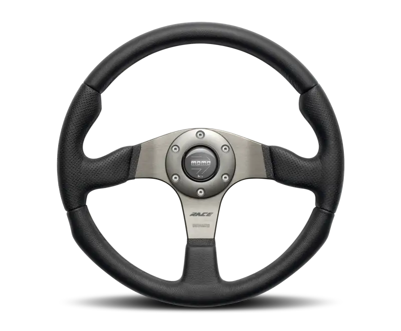 Momo Race Steering Wheel 350 mm - Black Leather, Anth Spokes, High-Performance Design.