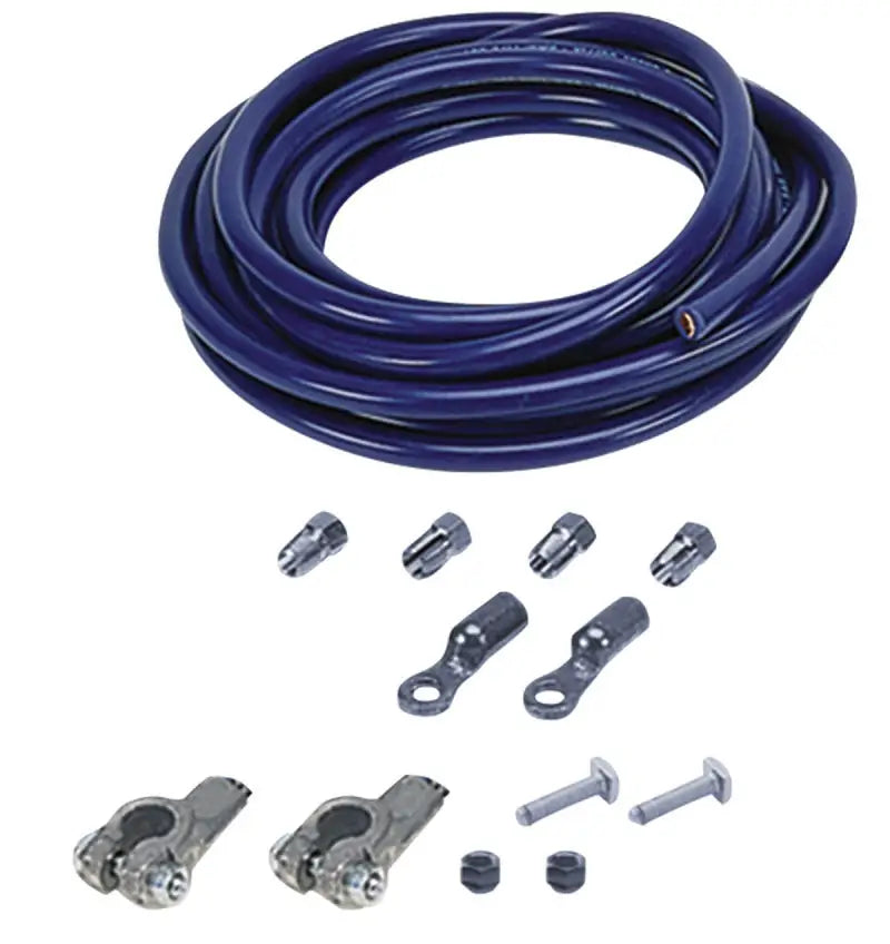 Blue Moroso battery cable with metal connectors for battery cable kit 20ft