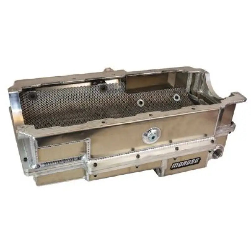 Aluminum dry sump oil pan with mesh baffle for Moroso Brodix bore space BBC engines
