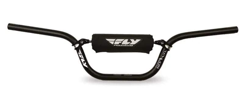 Black dirt bike handlebars with crossbar pad for level riding clinics and riding clinics