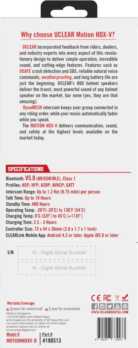 Motion Hdx V Single Kit Helmet Audio Single Kit 