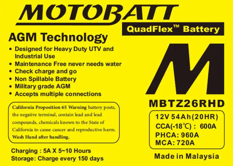 Battery Mbtz26rhd Sealed Factory Activated - MOTOBATT
