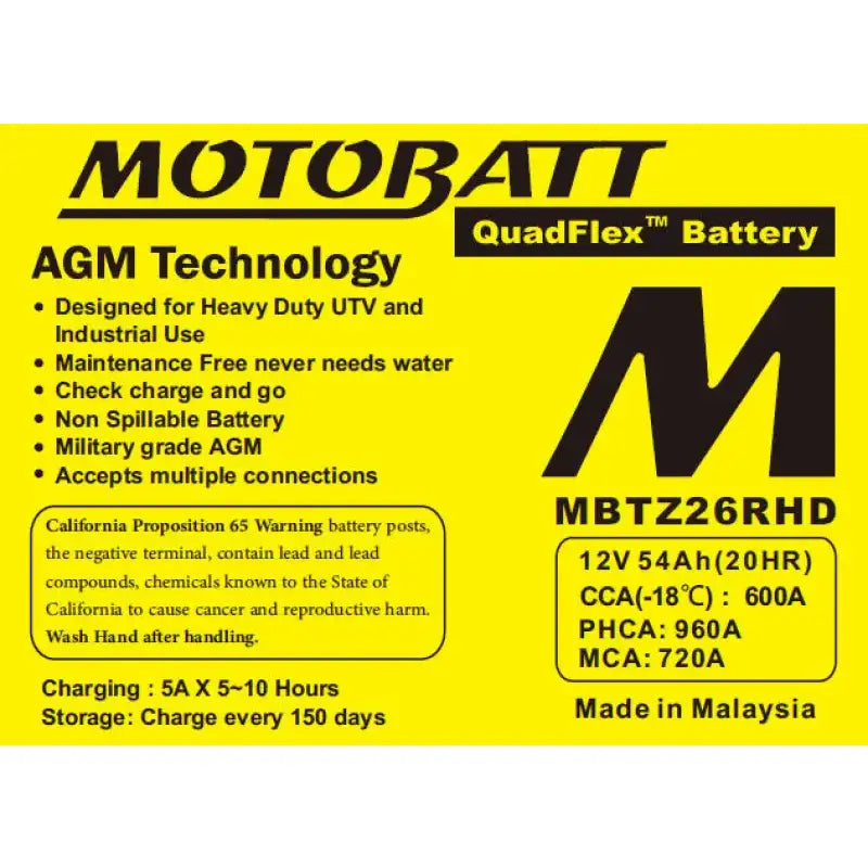 Battery Mbtz26rhd Sealed Factory Activated - MOTOBATT
