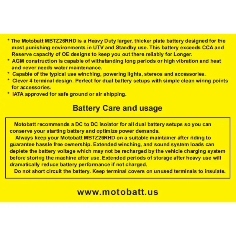 Battery Mbtz26rhd Sealed Factory Activated - MOTOBATT