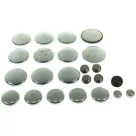Assorted metal freeze plugs from MPE-113R Melling Freeze Plug Kits Bagged