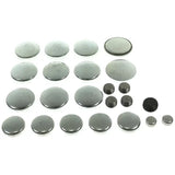 Assorted metal freeze plugs from MPE-113R Melling Freeze Plug Kits Bagged