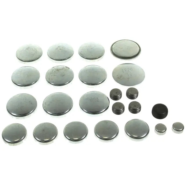 Assorted metal freeze plugs in MPE-113R Melling Freeze Plug Kits Bagged