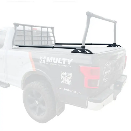 White pickup truck with MR-2100 Multy Rack S multy adjustable bed rails and utility racks