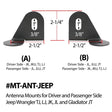Radio antenna mount with dimensions for Jeep Pass Rugged Radio Antenna MT-ANT-JEEP-PS