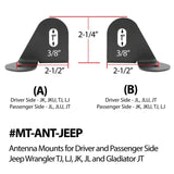 Radio antenna mount with dimensions for Jeep Pass Rugged Radio Antenna MT-ANT-JEEP-PS